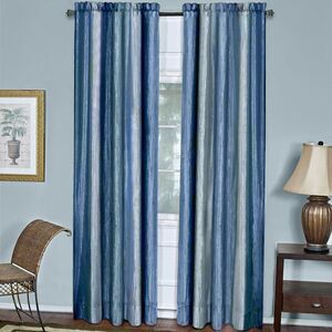 Ombre Blue Striped Modern Window Curtain Panel: 50" x 84", Rod Pocket Panel